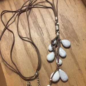 Elegant White multi Teardrop stone Necklace on 30” leather cord